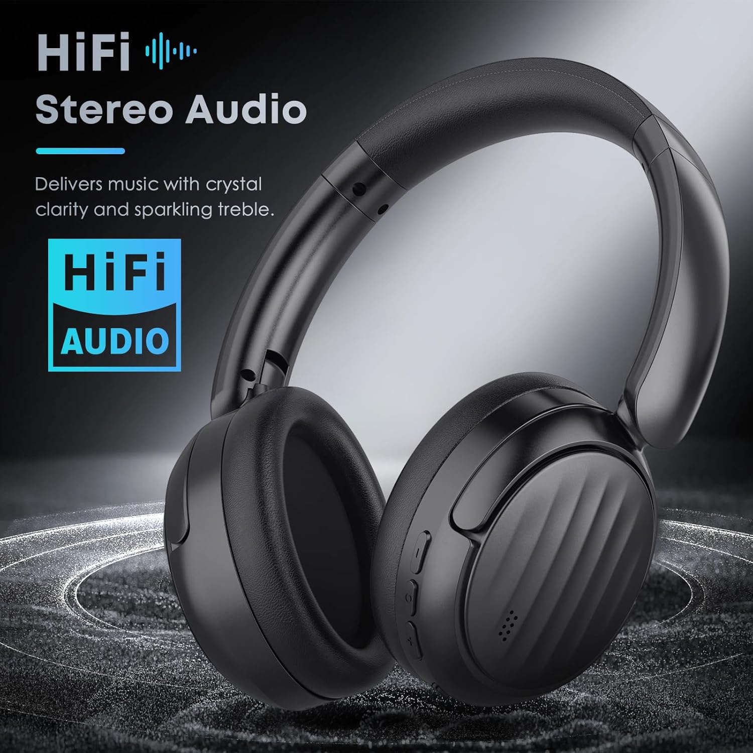 Bluetooth Headphones with Active Noise Cancelling (ANC), Wireless Over Ear Bluetooth Headsets with 35H Playtime, HiFi Stereo Foldable Headphones with Foam Ear Cups for Sports, Travel, Black - Image 3