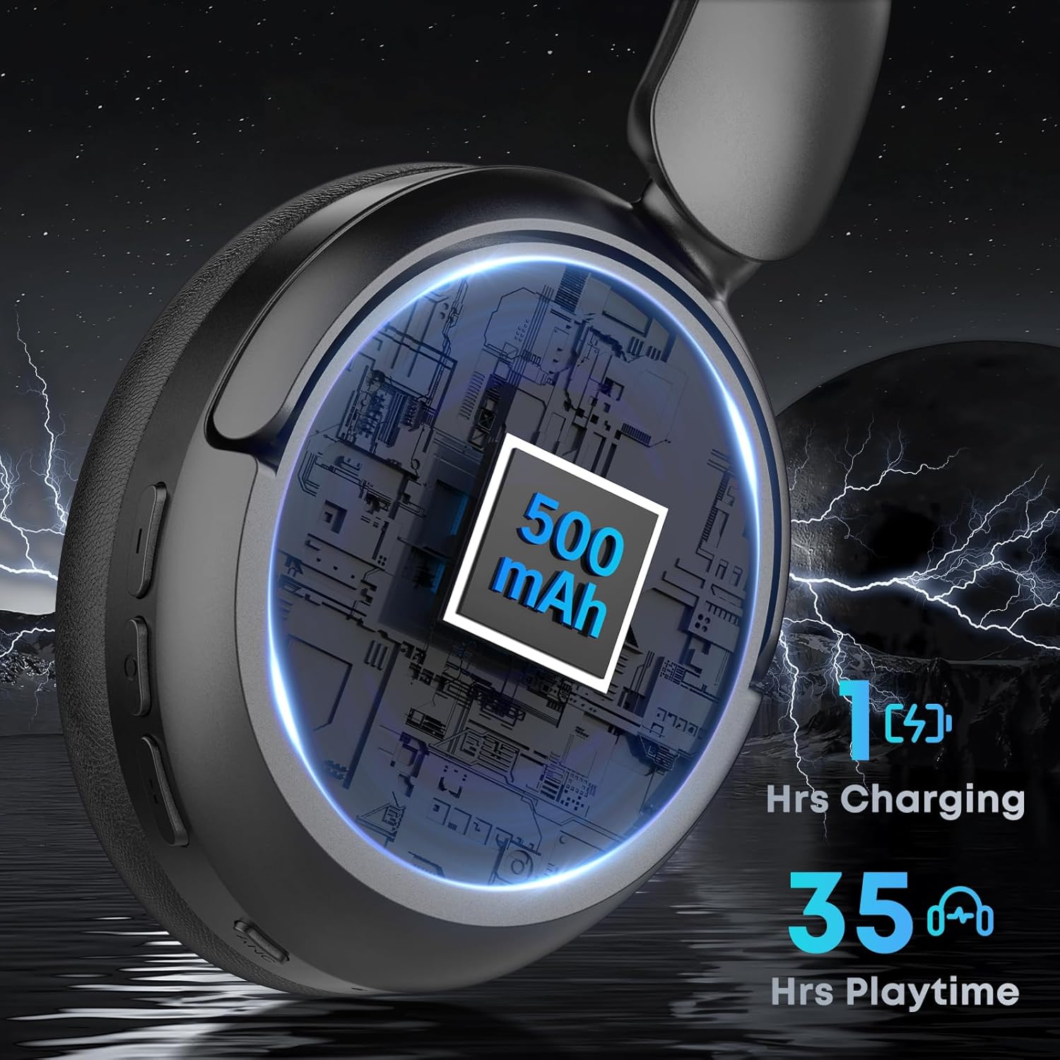Bluetooth Headphones with Active Noise Cancelling (ANC), Wireless Over Ear Bluetooth Headsets with 35H Playtime, HiFi Stereo Foldable Headphones with Foam Ear Cups for Sports, Travel, Black - Image 4