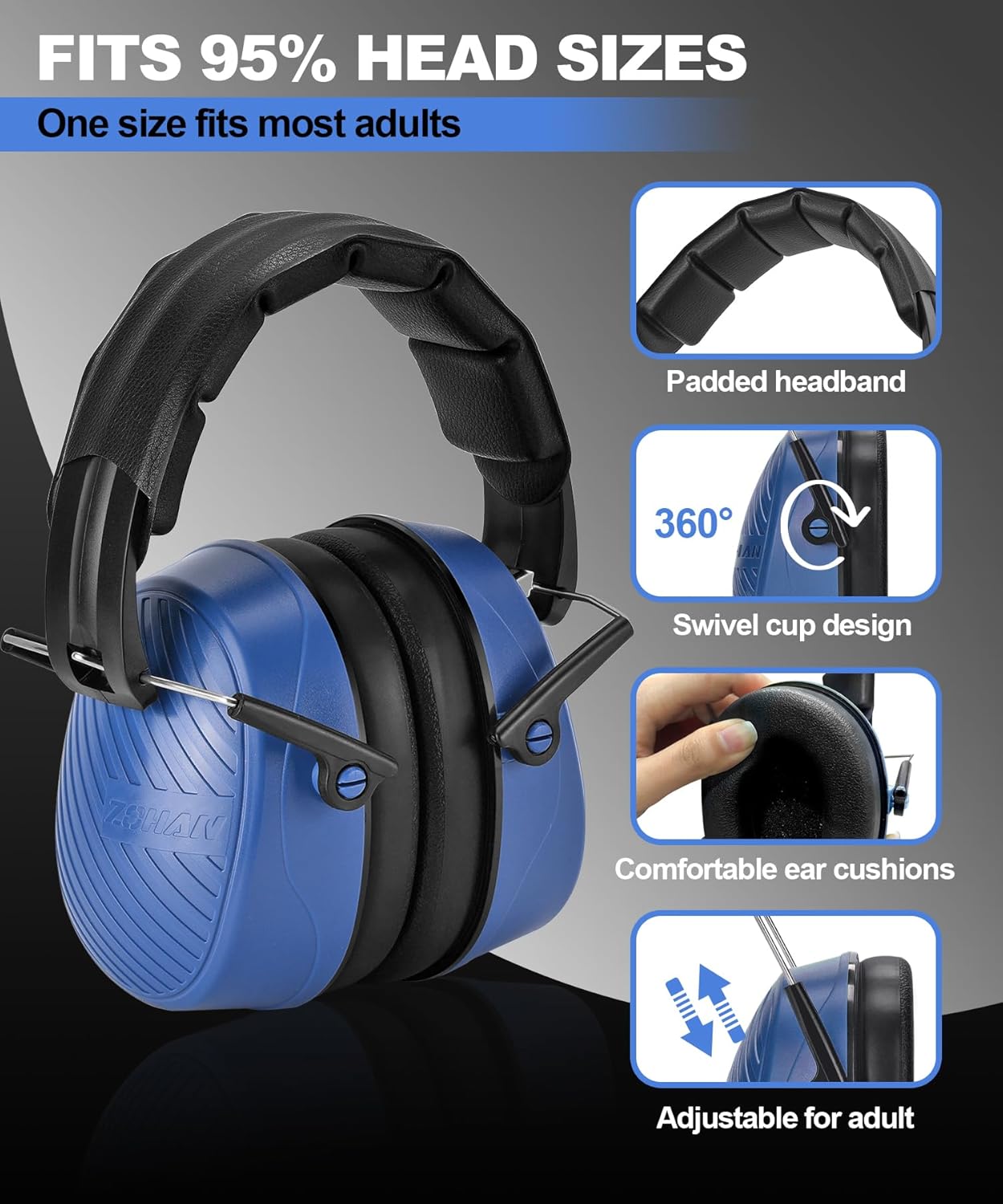 ZOHAN 019 Noise Cancelling Headphones for Adult - NRR 28dB Hearing Protection for Working, Shooting, Mowing, Autism - Image 3