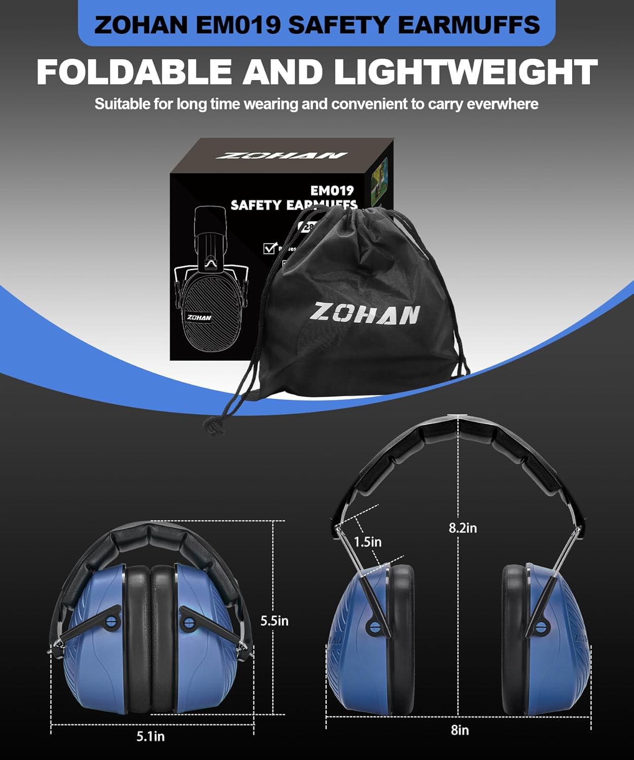 ZOHAN 019 Noise Cancelling Headphones for Adult - NRR 28dB Hearing Protection for Working, Shooting, Mowing, Autism - Image 4