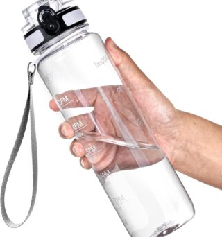 OLDLEY Water Bottle, 32oz Motivational Sports Water Bottle with Time Marker - Times to Drink - Tritan, BPA Free, Wide Mouth Leakproof, Clear (1 Bottle)