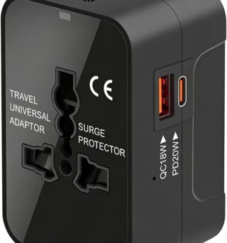 Universal Travel Adapter Worldwide, GaN Fast Charging with PD 3.0 USB-C & USB-A Quick Charge Ports, All-in-One International Power Plug Adapter Converter AC Wall Charger for Europe USA UK AUS Black