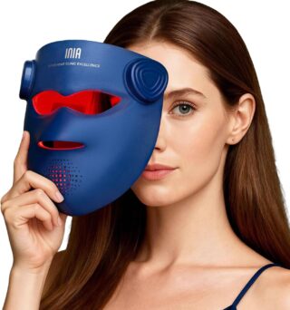 INIA Glow 4D Wireless Red Light Therapy Mask for face – Dual NIR, 320 LEDs, 4 Modes, Under-Eye Cooling, Cordless & Rechargeable LED Face Mask for Home & Travel, Skincare Gifts for Women Mom Wife, Blue