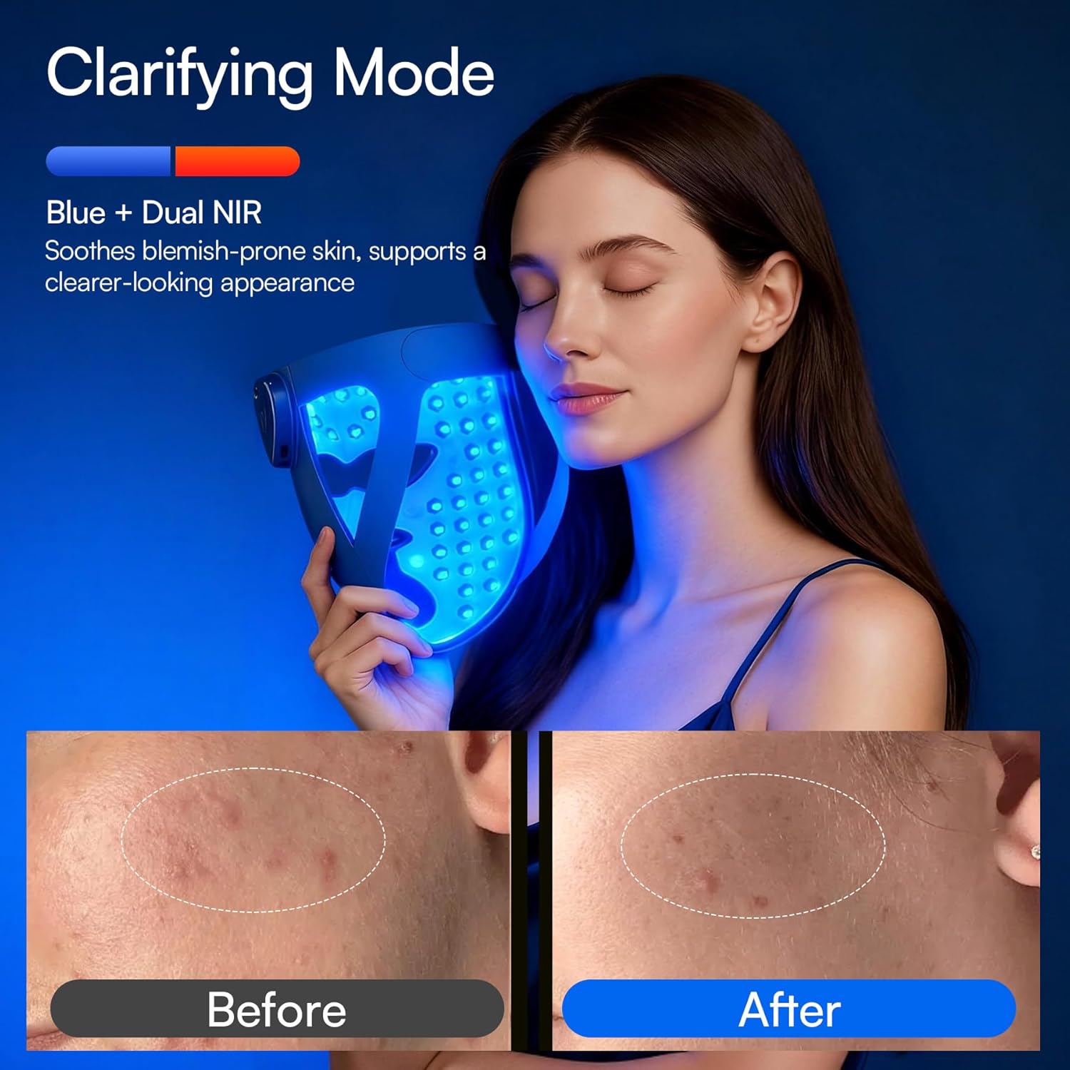 INIA Glow 4D Wireless Red Light Therapy Mask for face – Dual NIR, 320 LEDs, 4 Modes, Under-Eye Cooling, Cordless & Rechargeable LED Face Mask for Home & Travel, Skincare Gifts for Women Mom Wife, Blue - Image 5