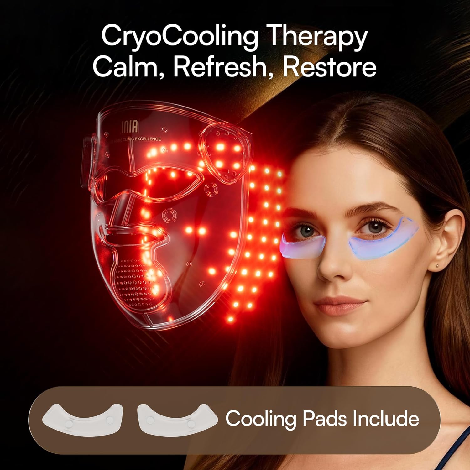 INIA Glow 4D Wireless Red Light Therapy Mask for face – Dual NIR, 320 LEDs, 4 Modes, Under-Eye Cooling, Cordless & Rechargeable LED Face Mask for Home & Travel, Skincare Gifts for Women Mom Wife, Blue - Image 8