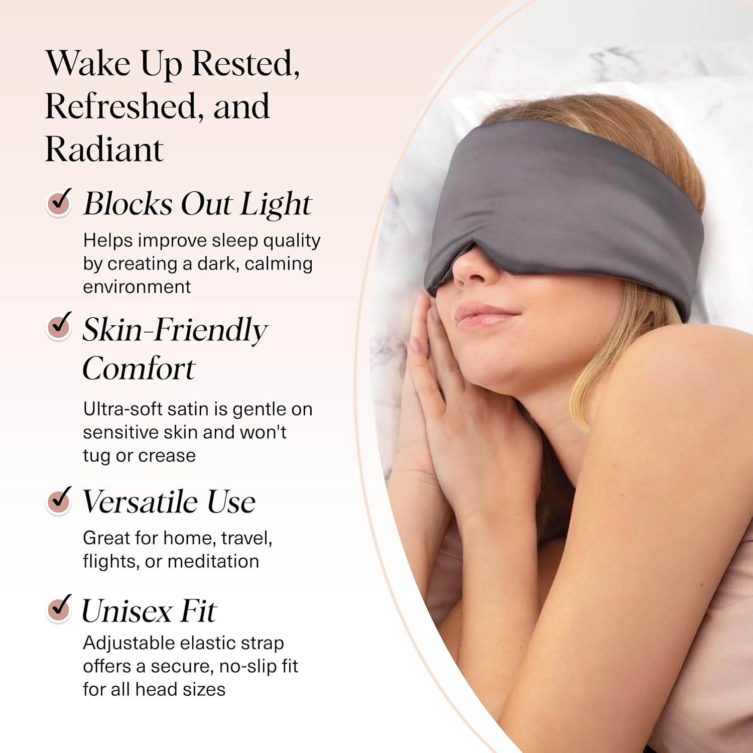 Kitsch Satin Sleep Mask - Eye Masks for Sleep, Softer Than Silk Satin Sleeping Mask Blindfold and Sleep Masks for Women and Men, Eye Care Travel Essentials - Charcoal Black - Image 5