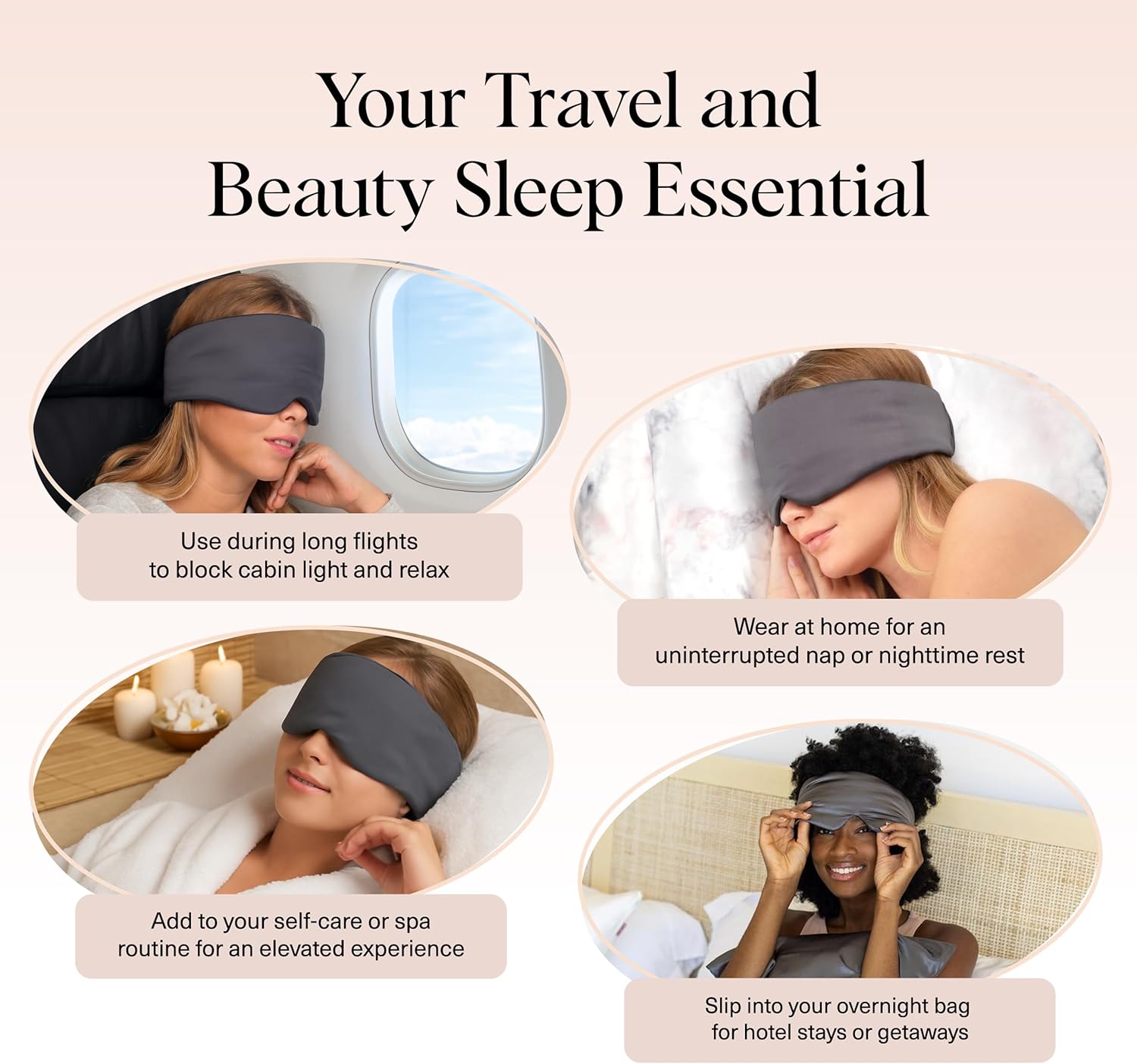 Kitsch Satin Sleep Mask - Eye Masks for Sleep, Softer Than Silk Satin Sleeping Mask Blindfold and Sleep Masks for Women and Men, Eye Care Travel Essentials - Charcoal Black - Image 6