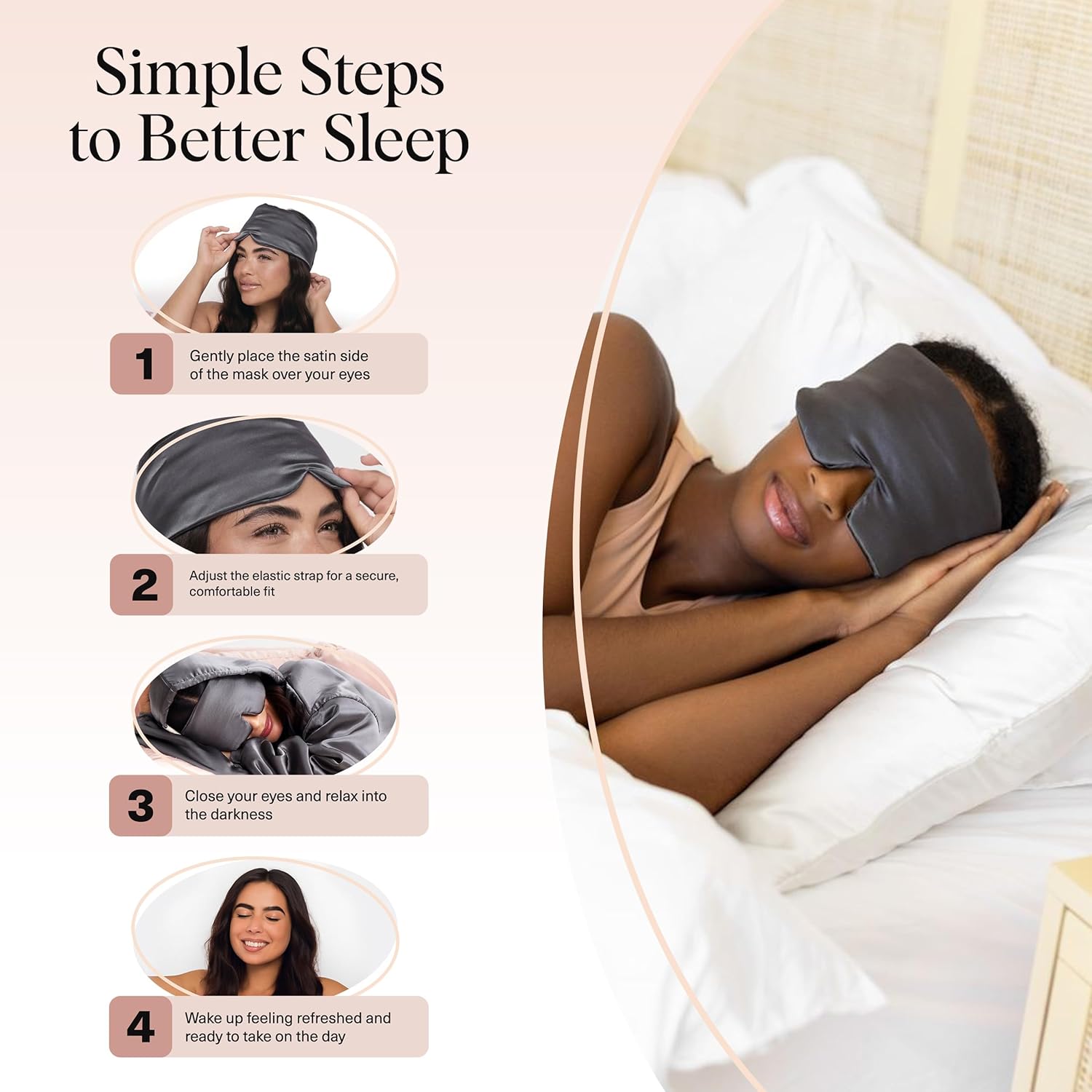 Kitsch Satin Sleep Mask - Eye Masks for Sleep, Softer Than Silk Satin Sleeping Mask Blindfold and Sleep Masks for Women and Men, Eye Care Travel Essentials - Charcoal Black - Image 7